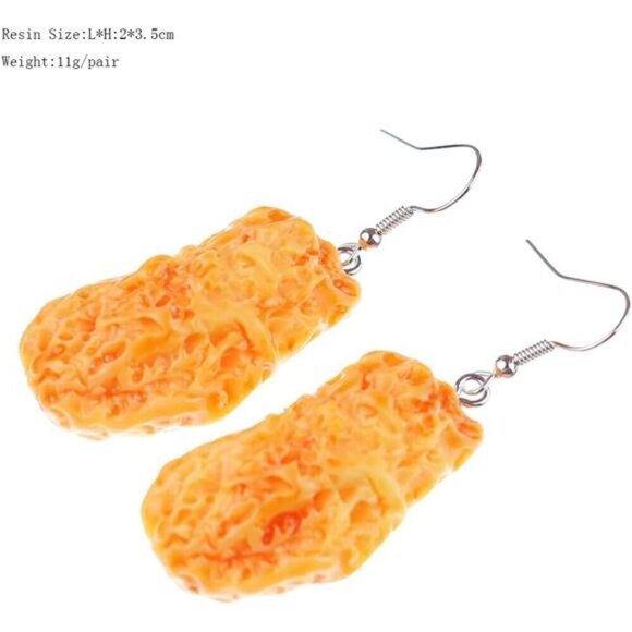 Realistic Crispy Chicken Nugget Dangle Earrings Chicken Nugget Earring for Women - Picture 2 of 4